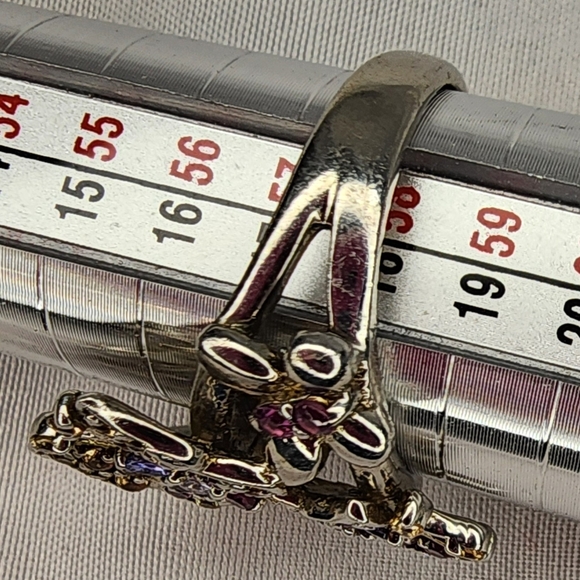 Sterling Silver Butterfly Ring w/Pink & Gold Accents SZ 8 1/4 - Picture 6 of 8
